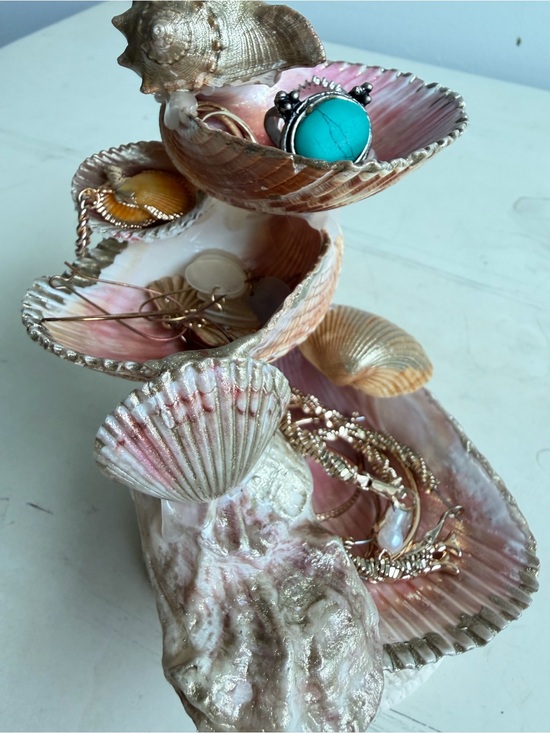 Handmade Other - Handmade Pink & Gold Seashell Jewelry Holder Tower | The Saltwater Siren